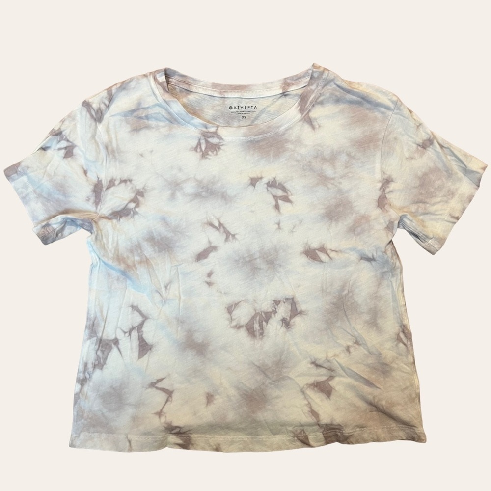 Athleta Gray Tie-Dye Short Sleeve Organic Cotton Daily Crew Cropped Tee XS - Picture 4 of 8